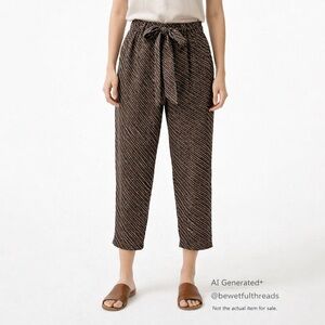 Carly Jean M Brown Tan Tie Waist Crop Pants Boho Minimalist